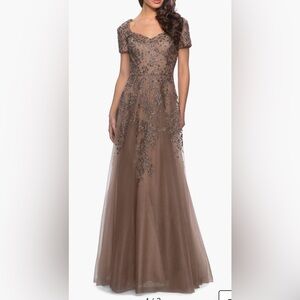 NWT La Femme Tulle A-line Evening Gown - cocoa Brown